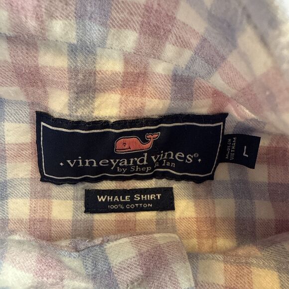 Vineyard Vines Men's L Pink Blue Gingham Shirt Whale Logo Cotton Long Sleeve - Picture 3 of 10